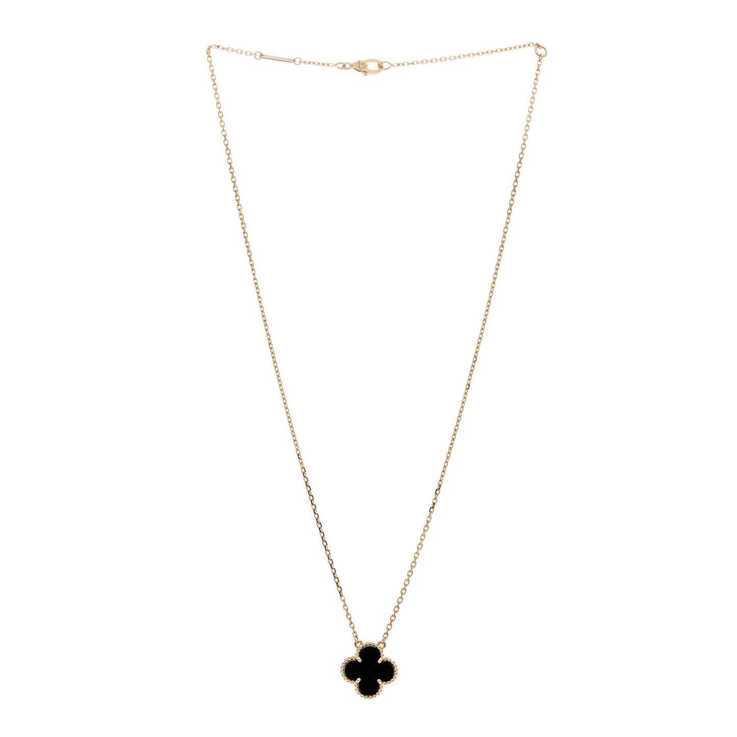 18K Yellow Gold Black Onyx Vintage Alhambra Pendant Necklace