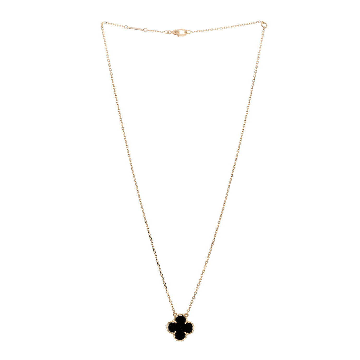 Van Cleef & Arpels 18K Yellow Gold Black Onyx Vintage Alhambra Pendant Necklace 2 of 5