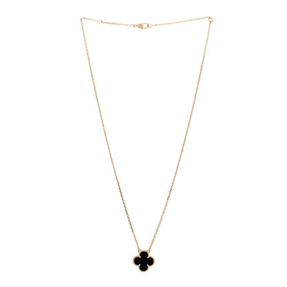 Van Cleef & Arpels 18K Yellow Gold Black Onyx Vintage Alhambra Pendant Necklace 2 of 5