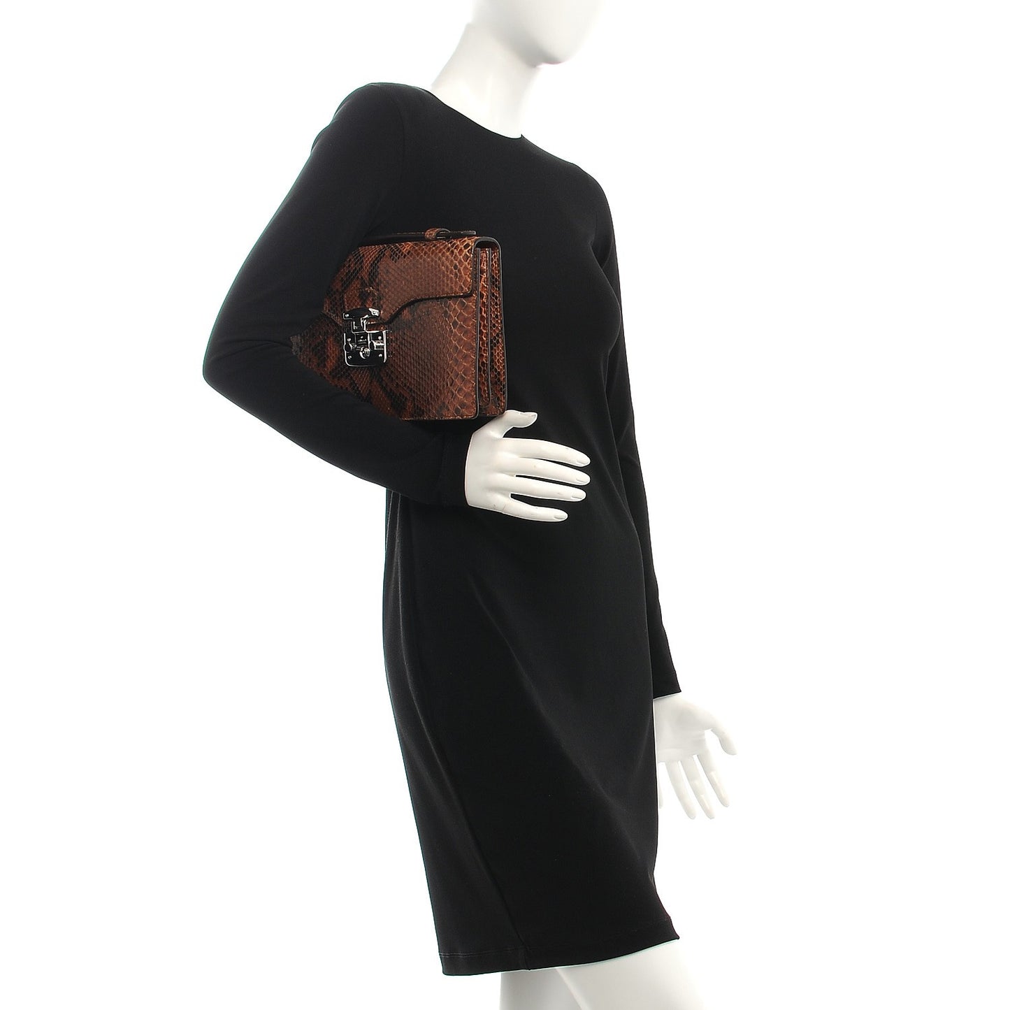 Python Small Lady Lock Briefcase Clutch Brown