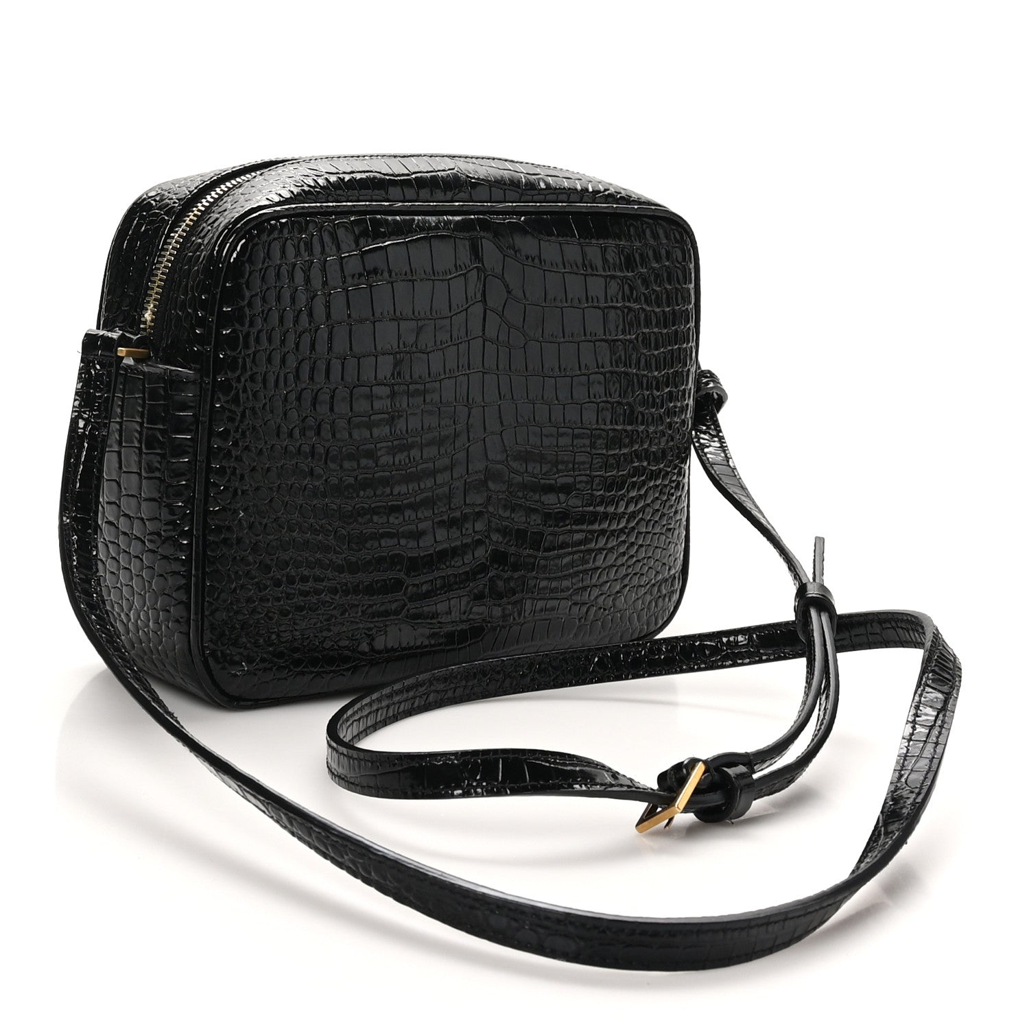 Saint Laurent Patent Calfskin Crocodile Embossed Monogram Lou Camera Bag Black 3 of 10