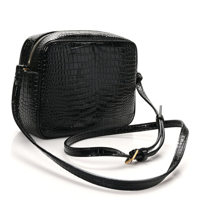Saint Laurent Patent Calfskin Crocodile Embossed Monogram Lou Camera Bag Black 3 of 10
