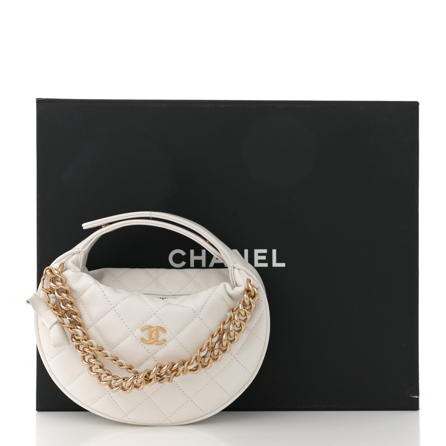 Chanel Shiny Caviar Quilted Bow Pouch Hobo White 11 of 11