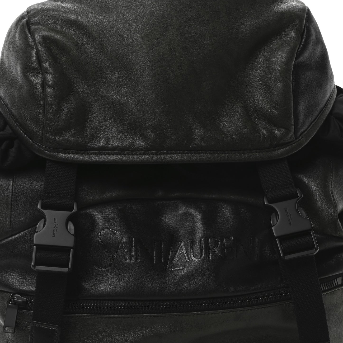 Calfskin Logo Debossed Backpack Black
