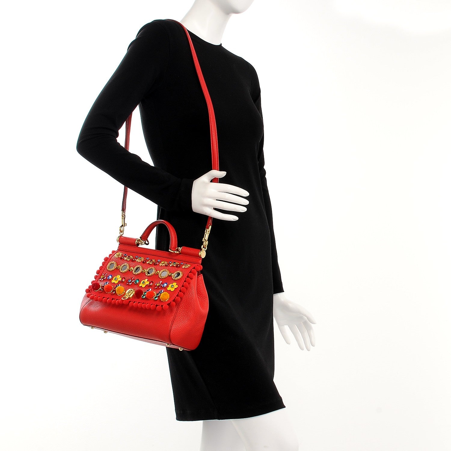 Dolce & Gabbana Calfskin Embroidered Medium Miss Sicily Satchel Red 2 of 7