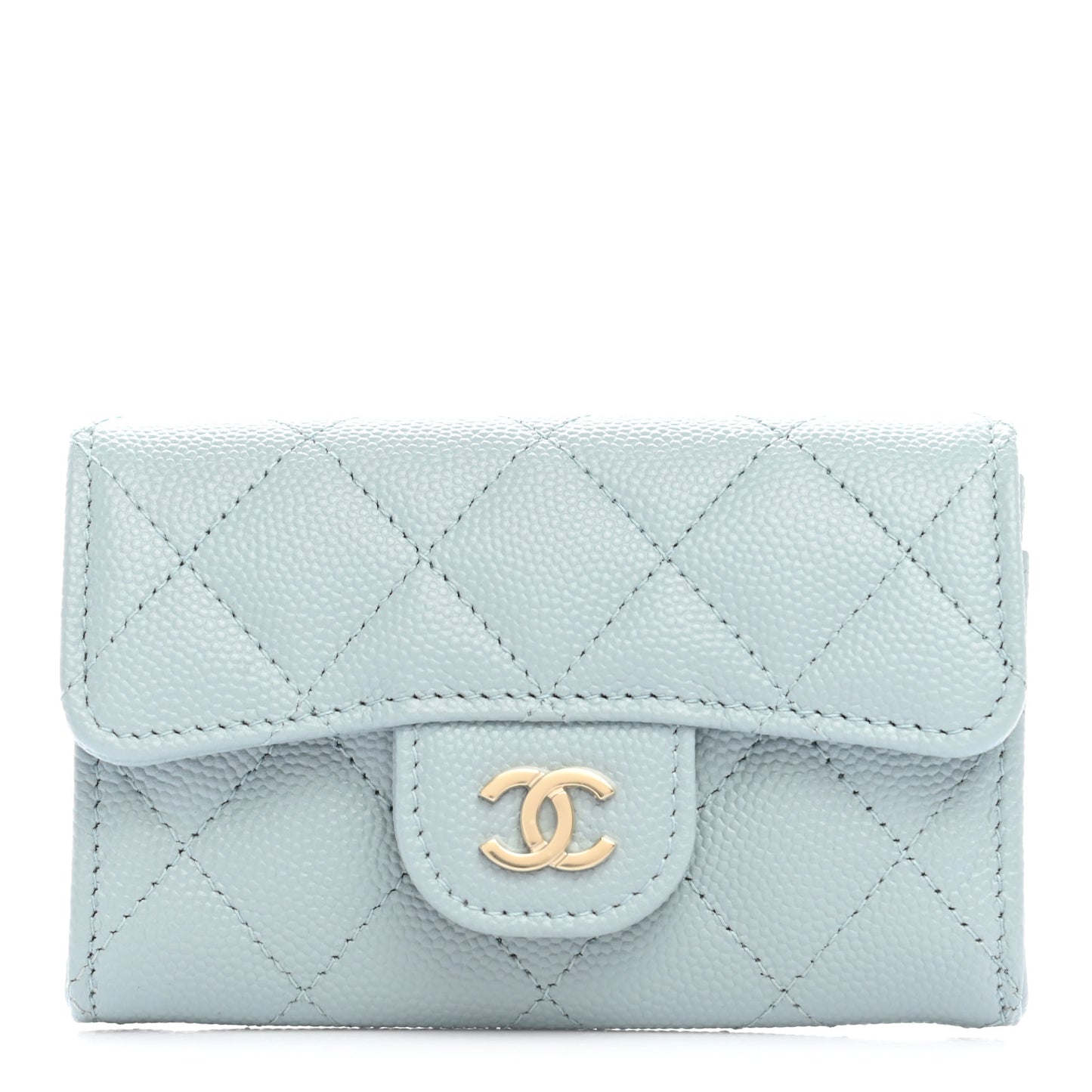 Caviar Quilted Flap Card Holder Wallet Light Blue