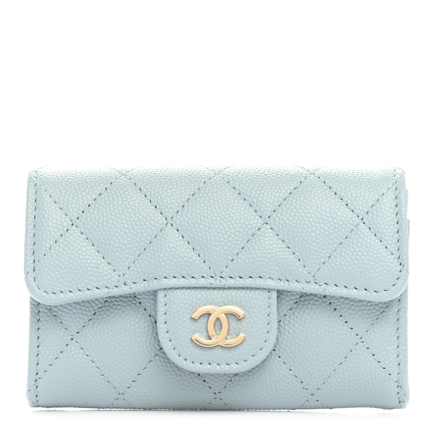 Chanel Caviar Quilted Flap Card Holder Wallet Light Blue 1 of 9