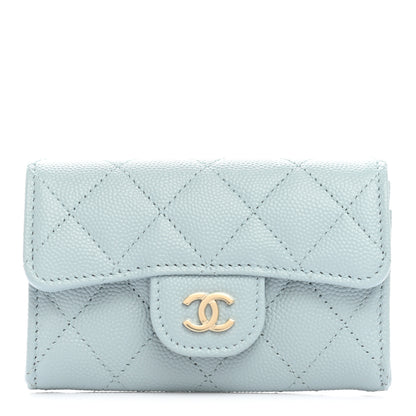 Chanel Caviar Quilted Flap Card Holder Wallet Light Blue 1 of 9