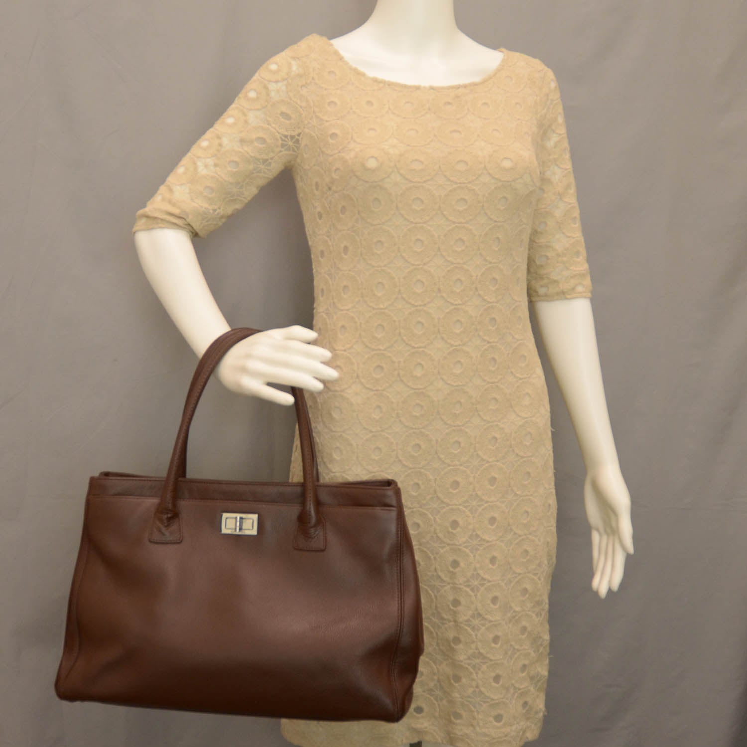 Chanel Caviar Mademoiselle Lock Cerf Shopper Tote Brown 2 of 8