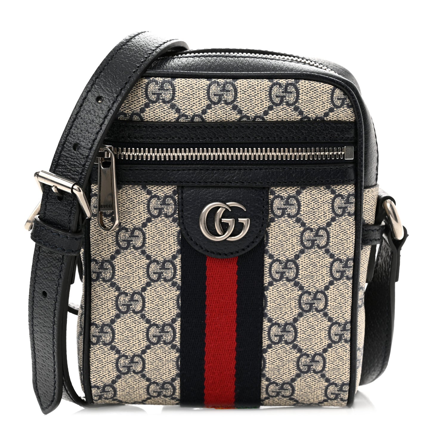 GG Supreme Monogram Textured Calfskin Web Mini Ophidia Messenger Beige Blue
