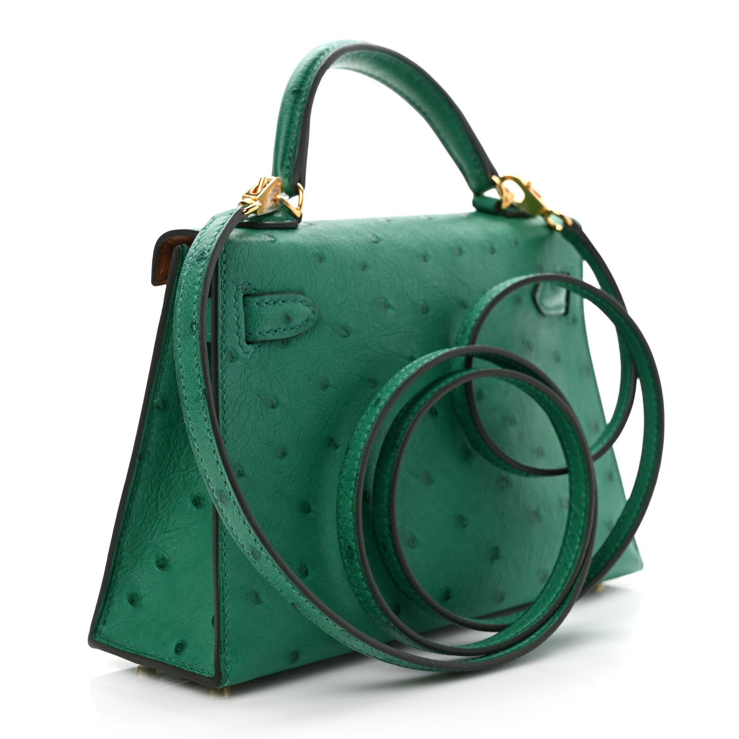 Hermes Ostrich Horseshoe Kelly Sellier Mini 20 Vert Vertigo Gold 2 of 7