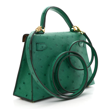 Hermes Ostrich Horseshoe Kelly Sellier Mini 20 Vert Vertigo Gold 2 of 7