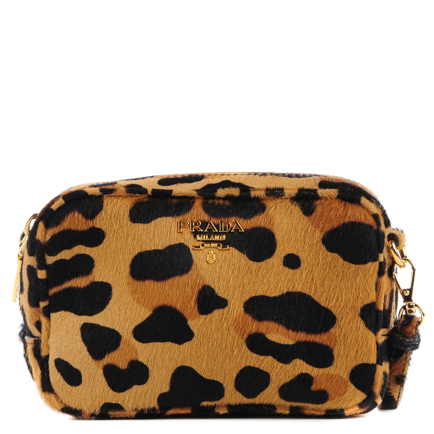 Calf Hair Leopard Print Crossbody Camera Bag Miele Moro