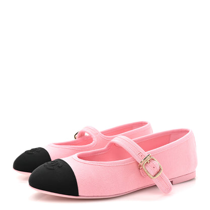 Chanel Fabric Grosgrain Mary Jane Flats 37 Light Pink Black 4 of 9