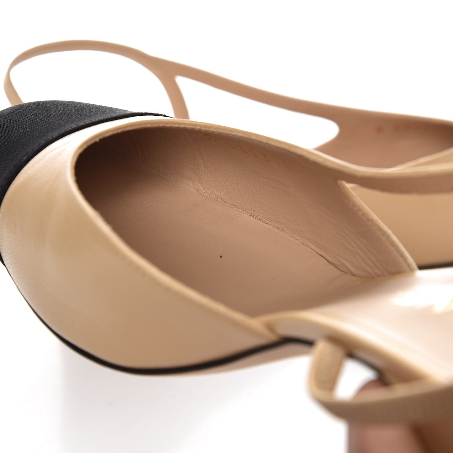 Goatskin Grosgrain Cap Toe CC Slingback Pumps 40 Beige Black
