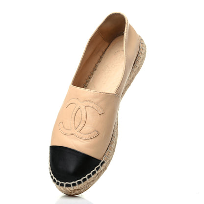 Chanel Lambskin CC Espadrilles 37 Beige Black 10 of 10