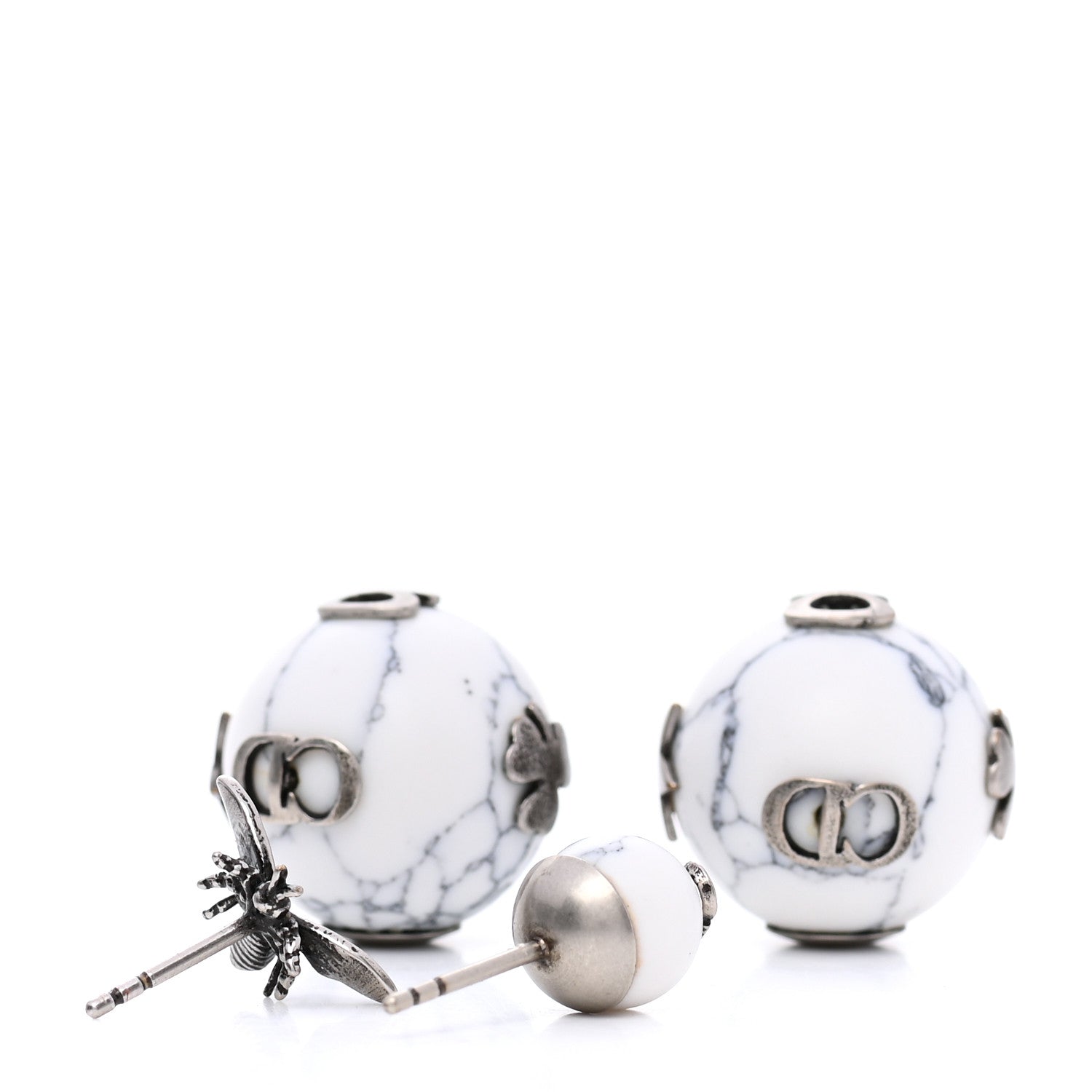 Christian Dior Marble Mise En Dior Tribal Bee Earrings White 3 of 4