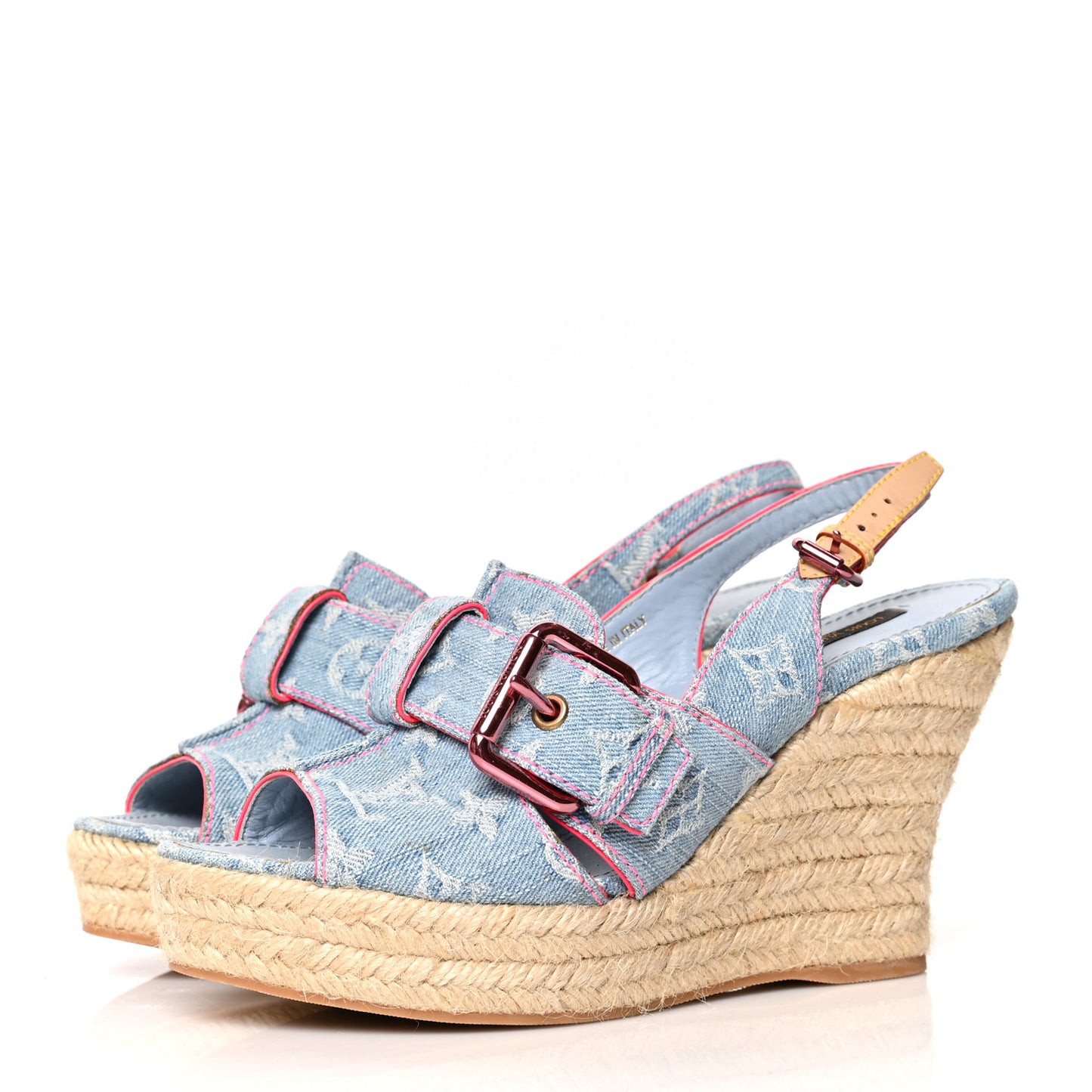 Denim Monogram Espadrille Wedge Sandals 39 Blue