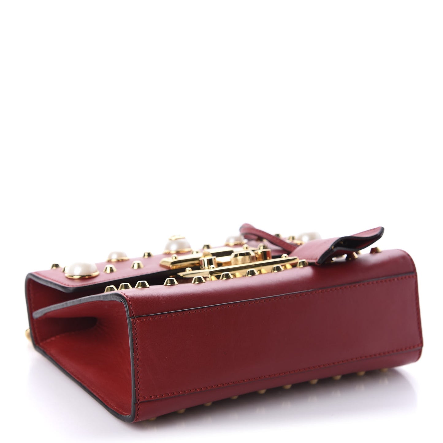Calfskin Studded Small Padlock Shoulder Bag Hibiscus Red