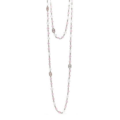 Chanel Beaded Crystal CC Long Necklace Gold Pink White 1 of 4
