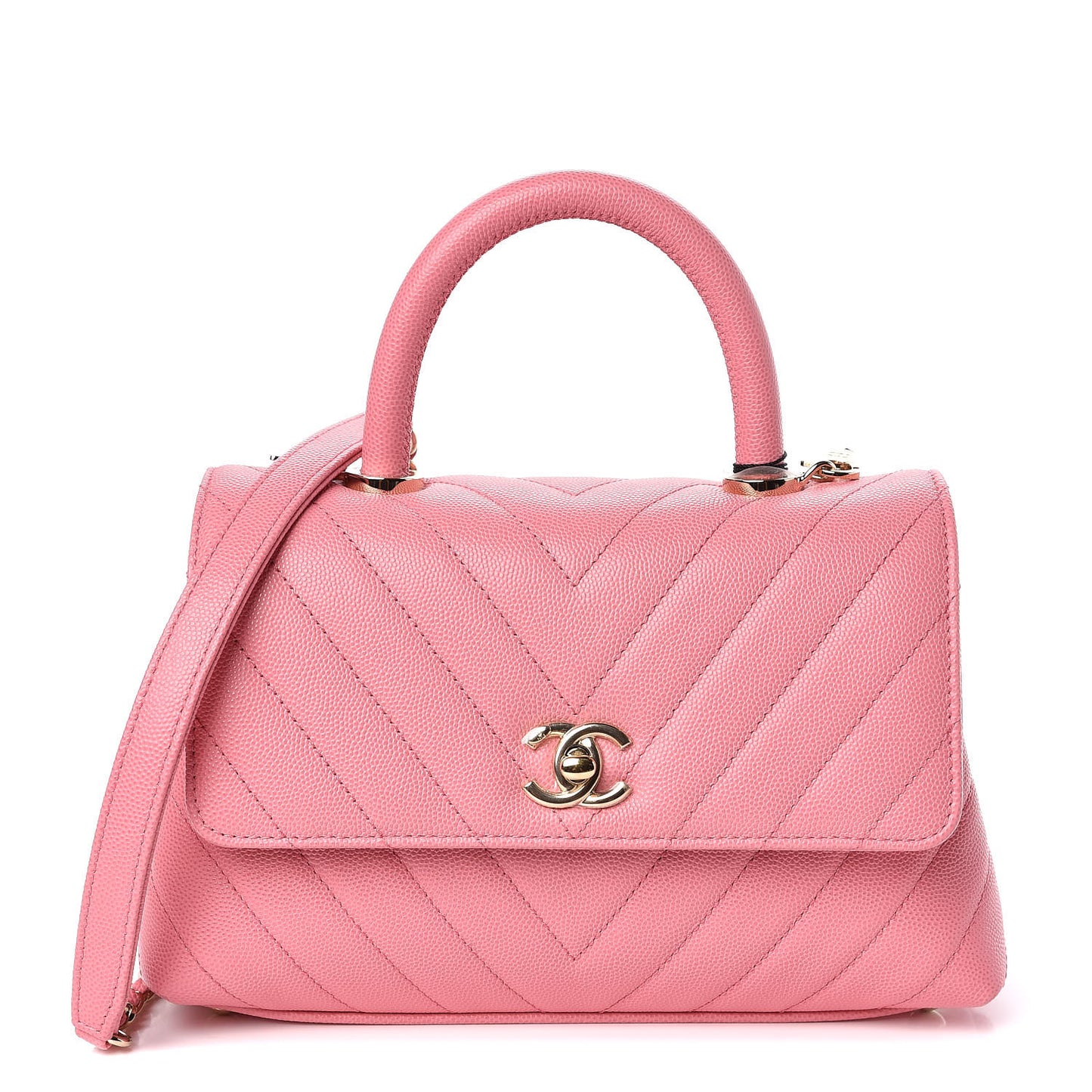 Caviar Chevron Quilted Mini Coco Handle Flap Pink