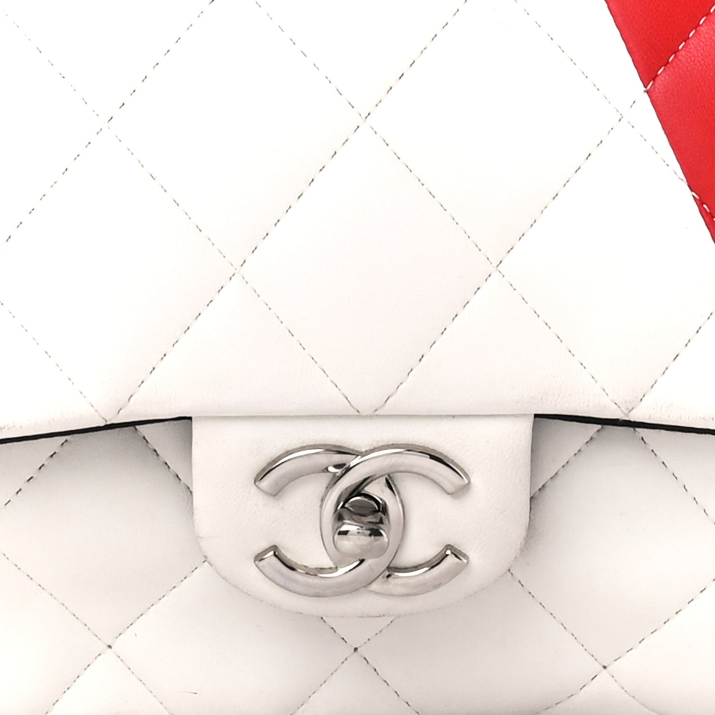 Lambskin Quilted Colorblock Jumbo Double Flap Black White Red