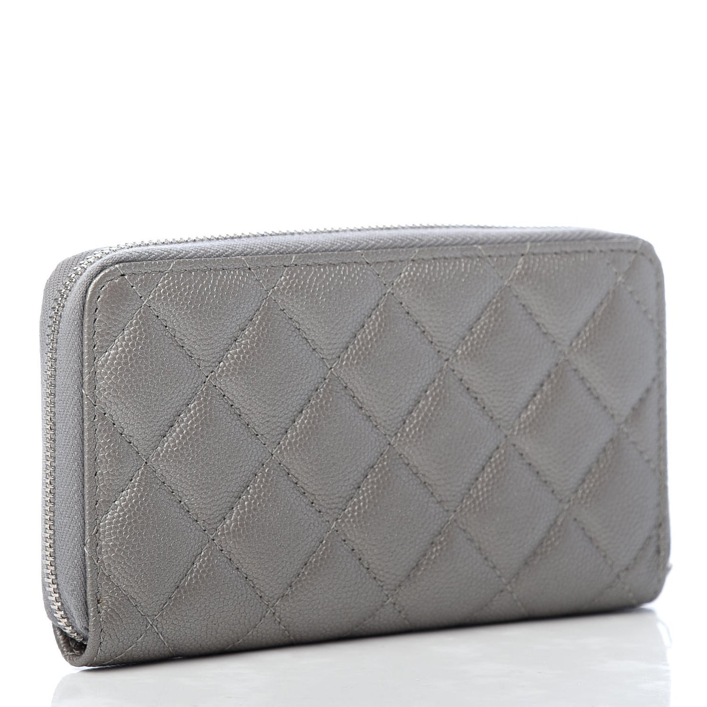 Metallic Caviar Quilted Medium Maxi CC Zip Around Wallet Grey