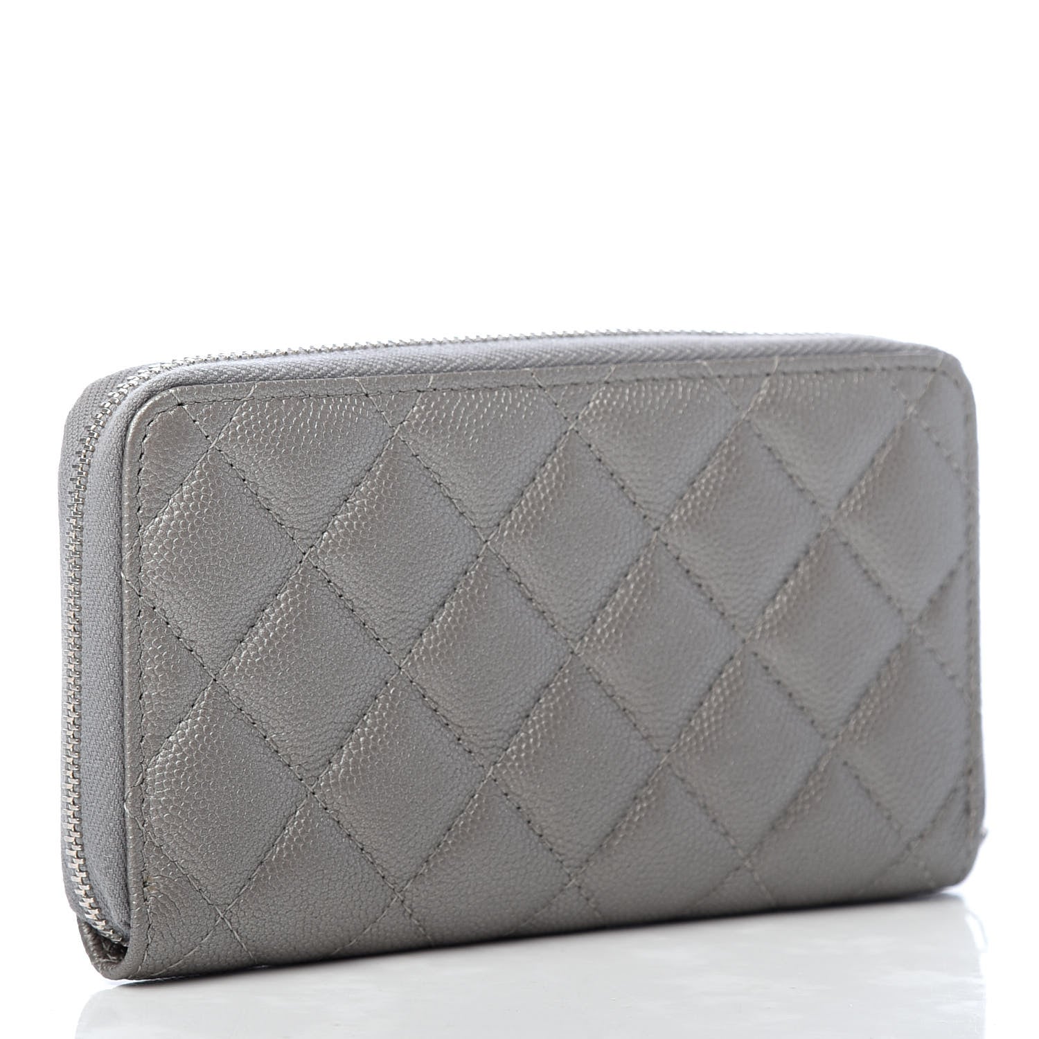 Chanel Metallic Caviar Quilted Medium Maxi CC Zip Around Wallet Grey 3 of 9