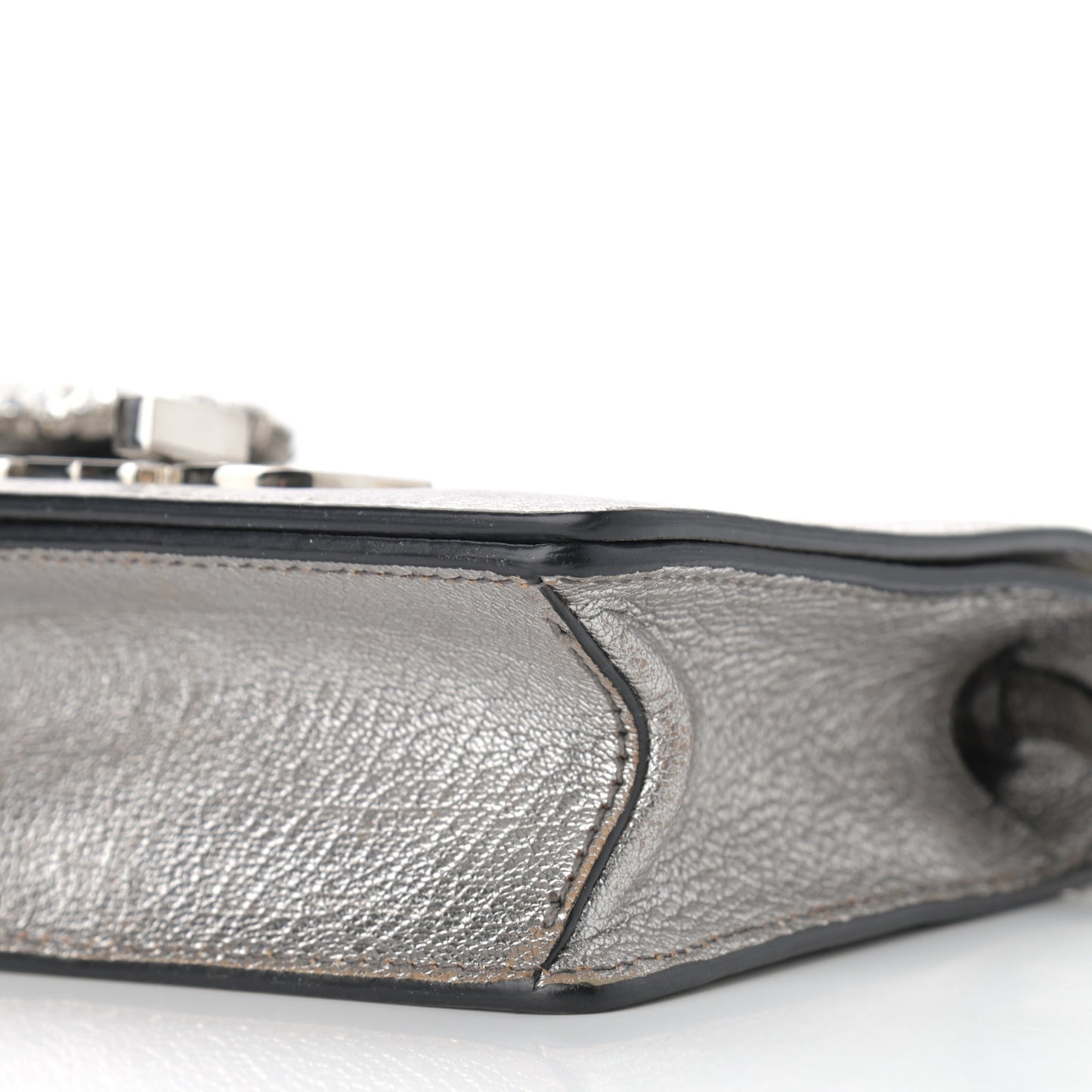Metallic Goatskin Madras Crystal Embellished Shoulder Bag Cromo