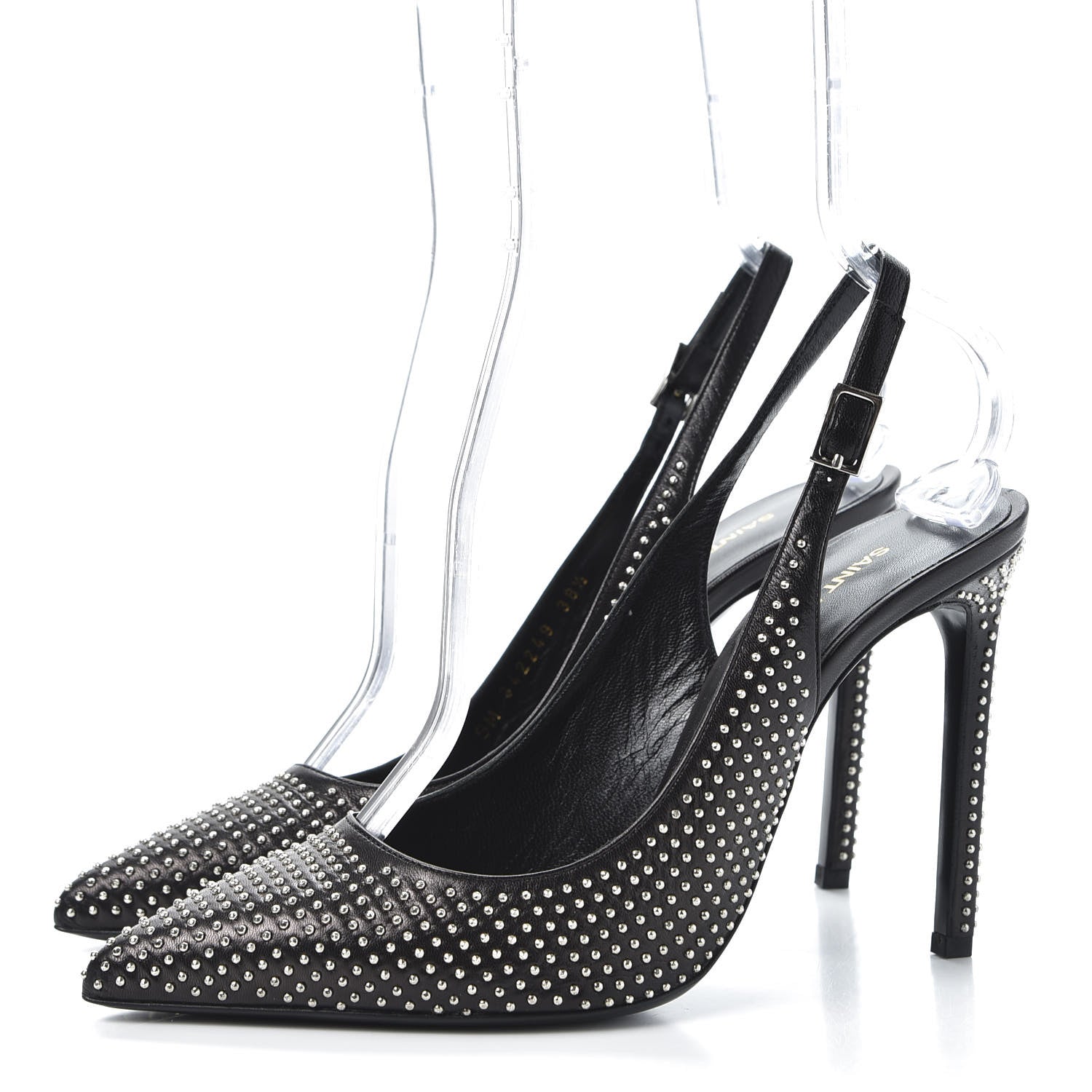 Saint Laurent Calfskin Studded Paris 105 Slingback Pumps 38.5 Black 2 of 11
