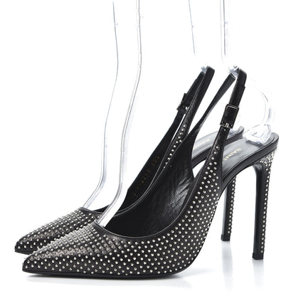 Saint Laurent Calfskin Studded Paris 105 Slingback Pumps 38.5 Black 2 of 11
