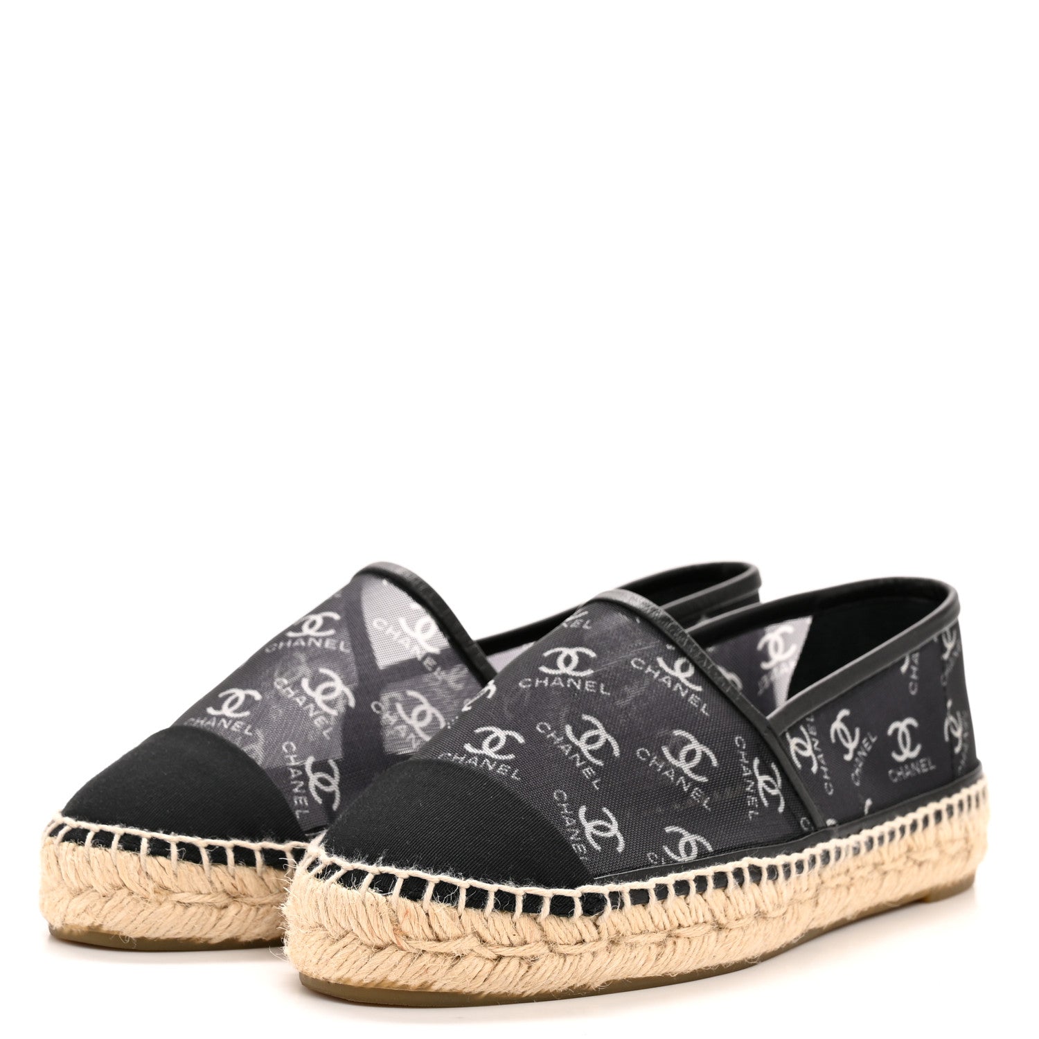 Chanel Mesh Grosgrain CC Espadrilles 36 Black White 4 of 9