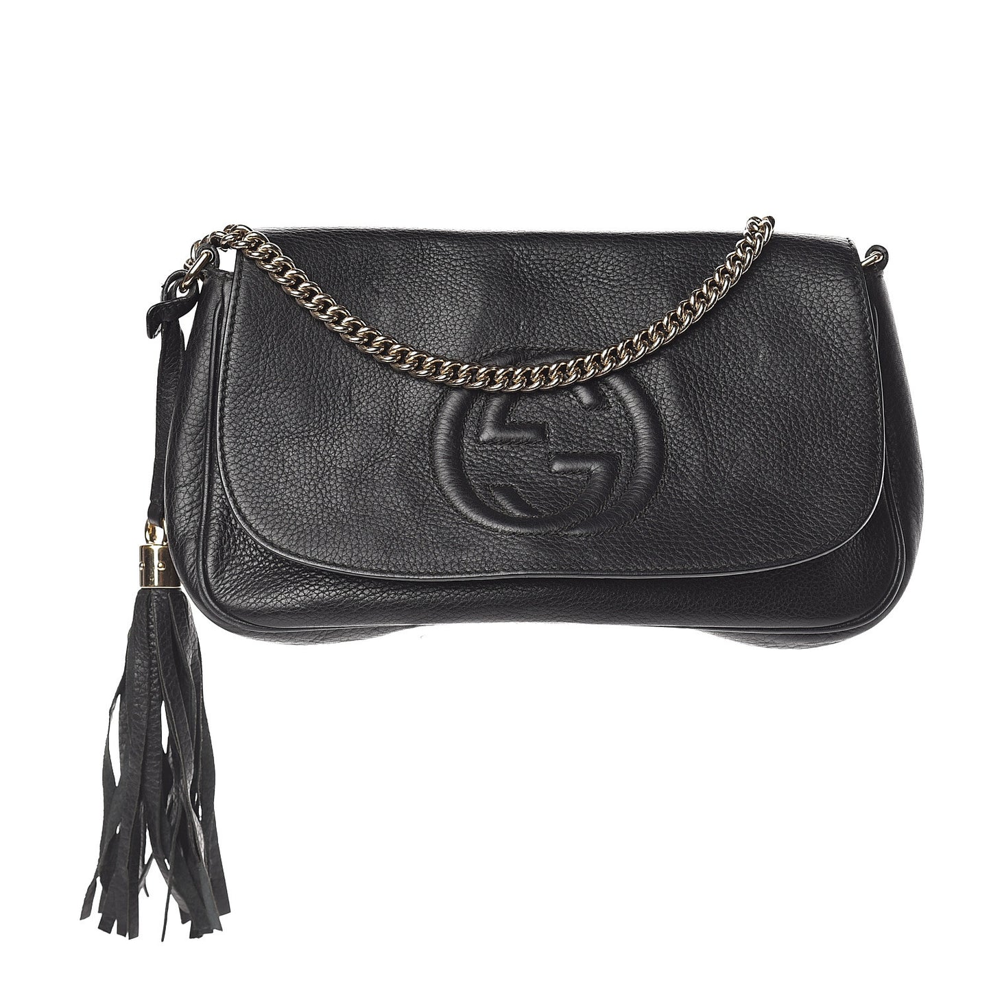 Pebbled Calfskin Medium Soho Flap Crossbody Black