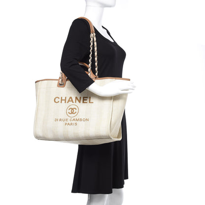 Chanel Straw Raffia Calfskin Striped Large Deauville Tote Beige 2 of 10