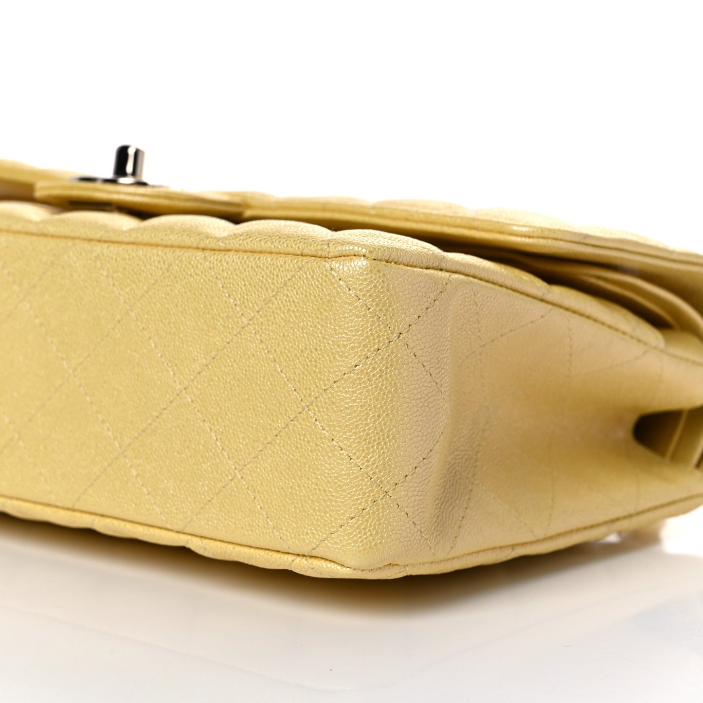 Iridescent Caviar Quilted Medium Double Flap Yellow