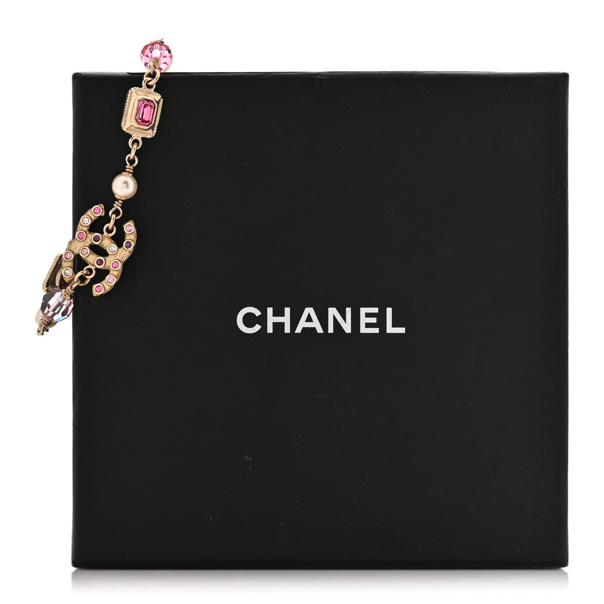Metal Glass Crystal Strass Pearl CC Chain Bracelet Gold Multicolor Pearly White