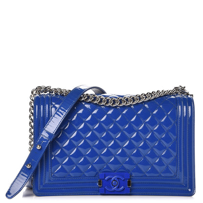 Chanel Patent Calfskin Quilted New Medium Plexiglass Boy Flap Blue 1 of 8
