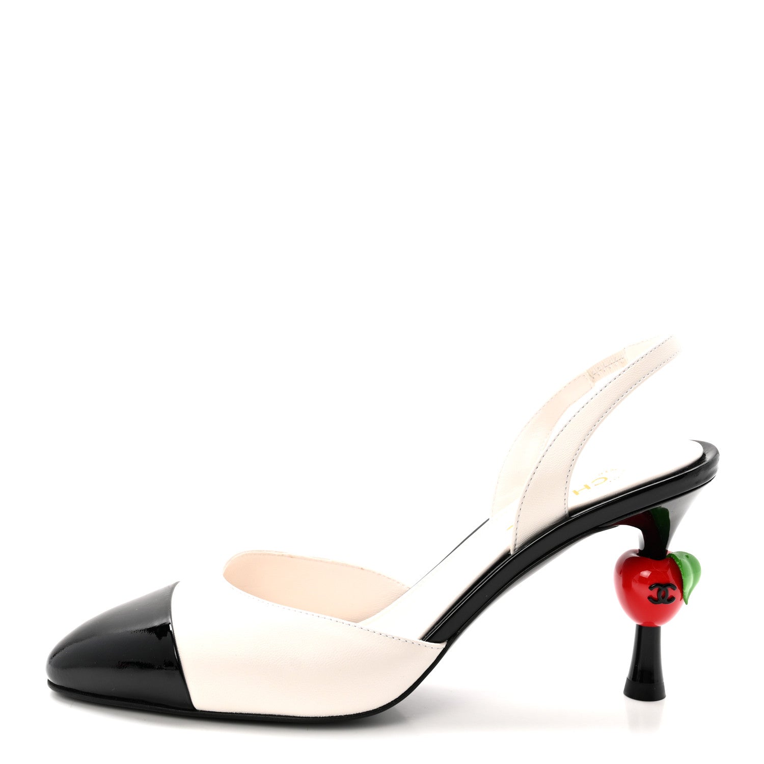 Chanel Lambskin Patent Cap Toe CC Apple Slingback Pumps 37 White Black 1 of 9