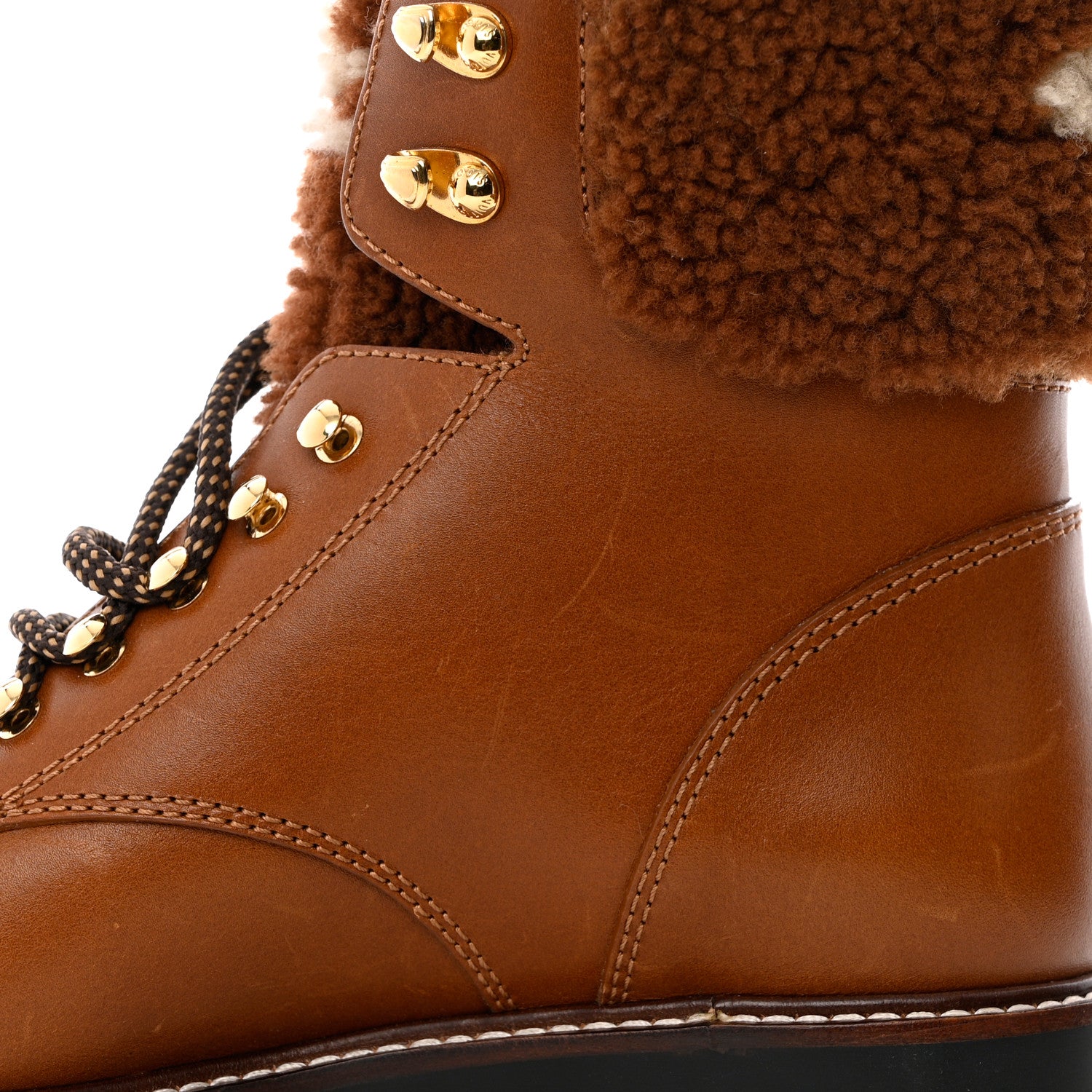 Louis Vuitton Calfskin Shearling Territory Ranger Combat Boots 38 Cognac 9 of 10