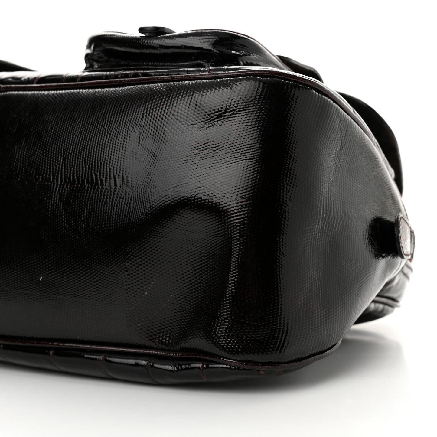 Patent Crocodile Embossed Medium Gaucho Double Saddle Bag Dark Brown