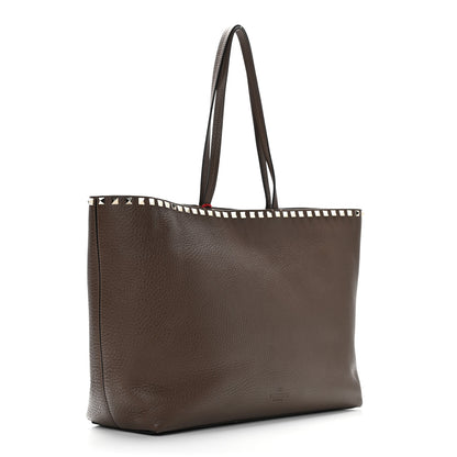 Valentino Garavani Grained Calfskin Rockstud Shoulder Tote Deep Taupe 3 of 8