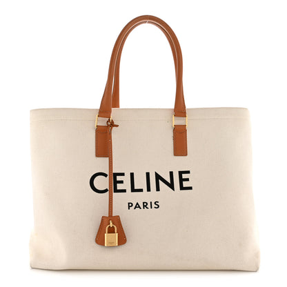 Celine Canvas Calfskin Horizontal Cabas Natural Tan 1 of 14