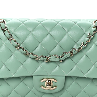 Chanel Lambskin Quilted Medium Double Flap Light Green 8 of 11
