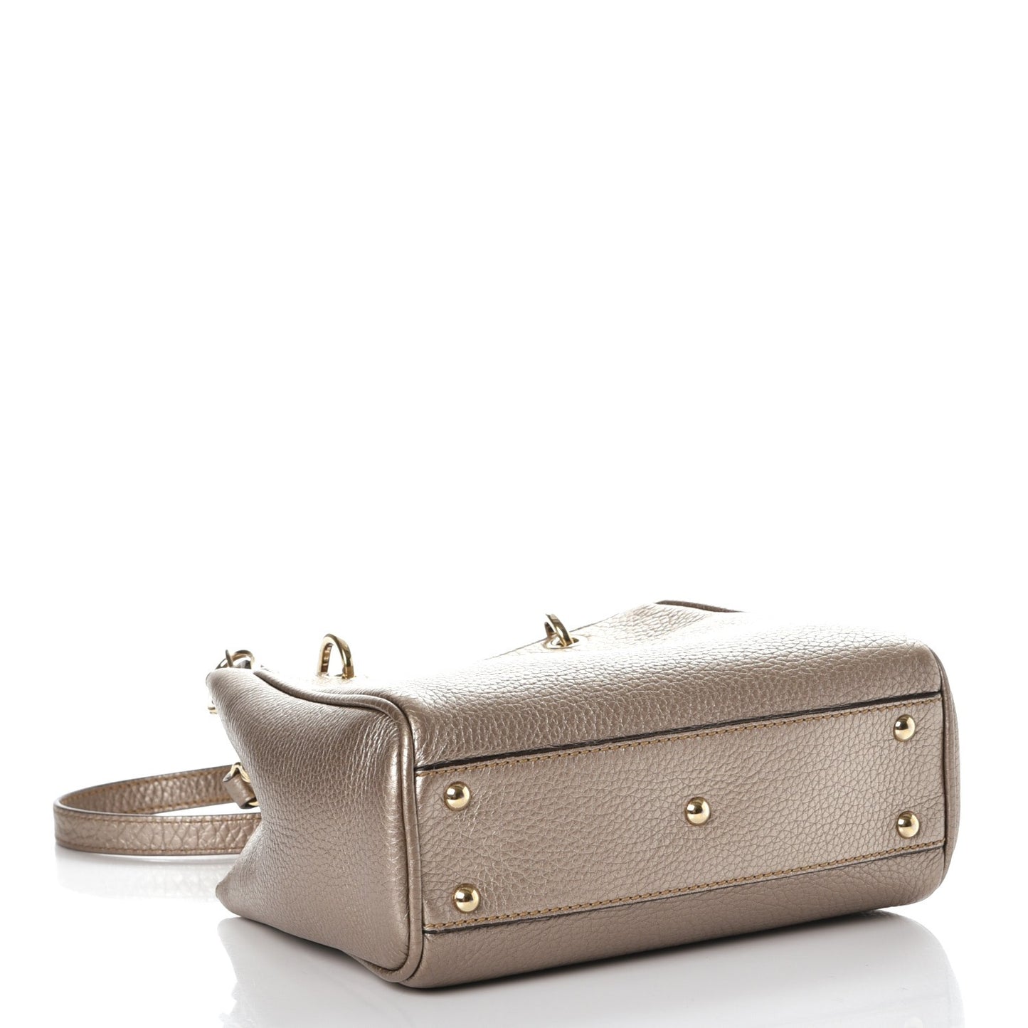 Metallic Calfskin Mini Bamboo Shopper Tote Golden Beige