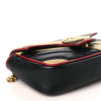 Gucci Vintage Effect Calfskin Matelasse Diagonal Striped Super Mini Torchon GG Marmont Shoulder Bag Black Beige 8 of 10