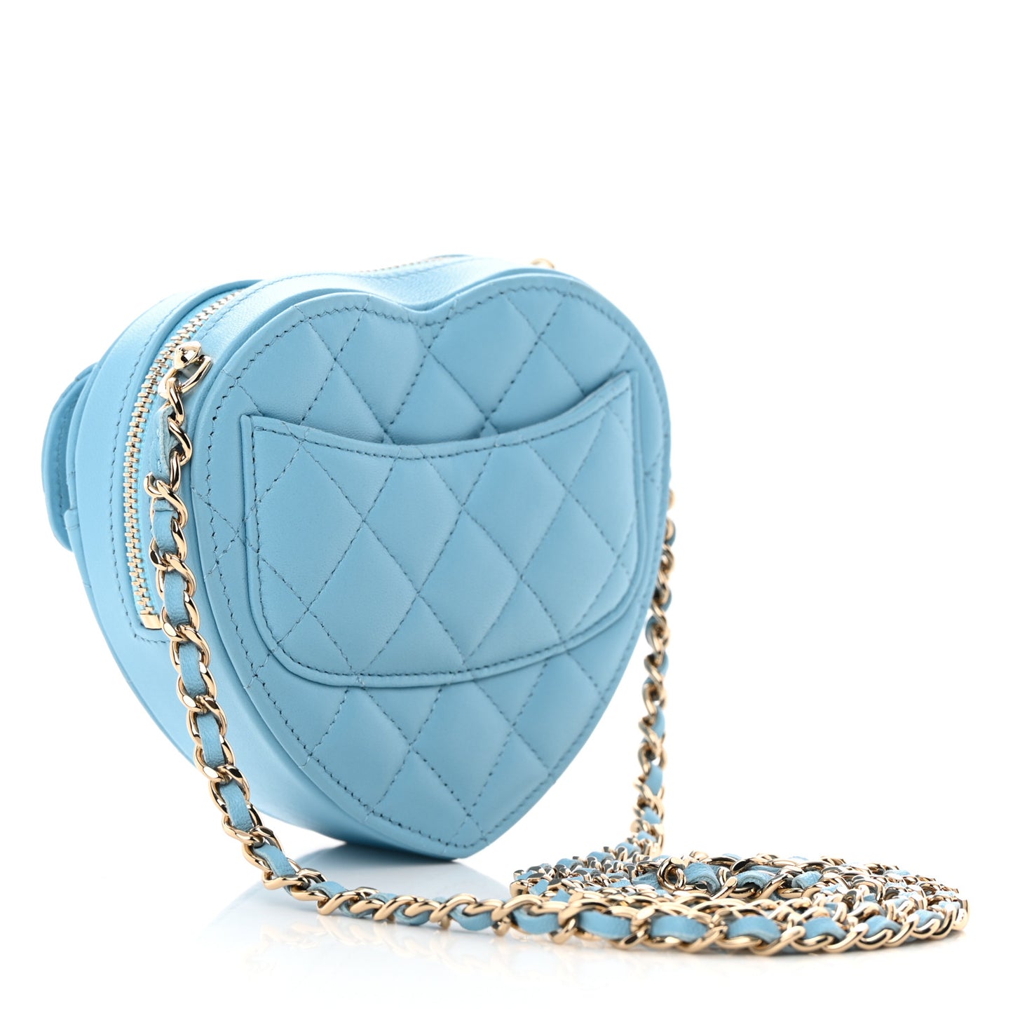 Lambskin Quilted CC In Love Heart Clutch With Chain Light Blue