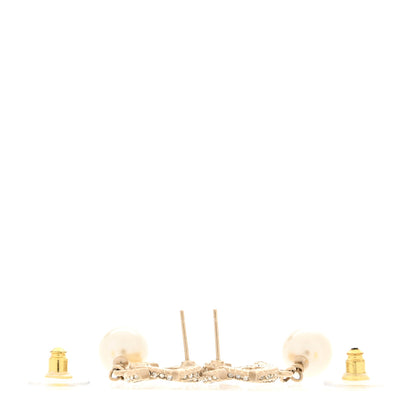 Chanel Crystal Timeless CC Pearl Drop Earrings Light Gold 3 of 4