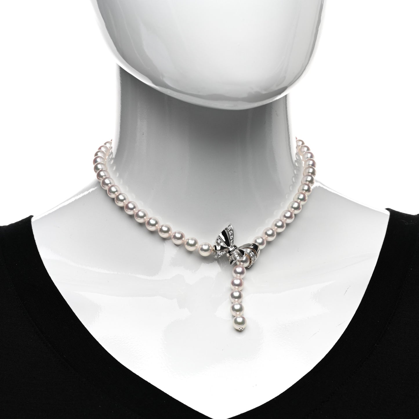 18K White Gold Diamond Akoya Pearl 7-7.5mm Jeux de Rubans Necklace