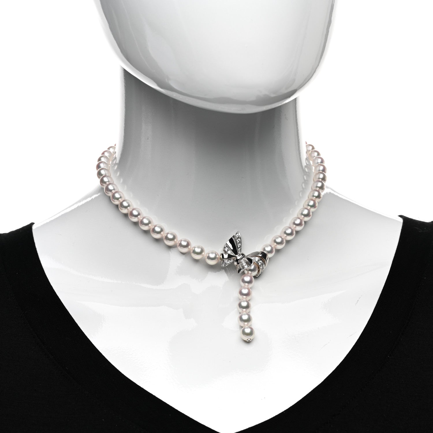 Mikimoto 18K White Gold Diamond Akoya Pearl 7-7.5mm Jeux de Rubans Necklace 2 of 4