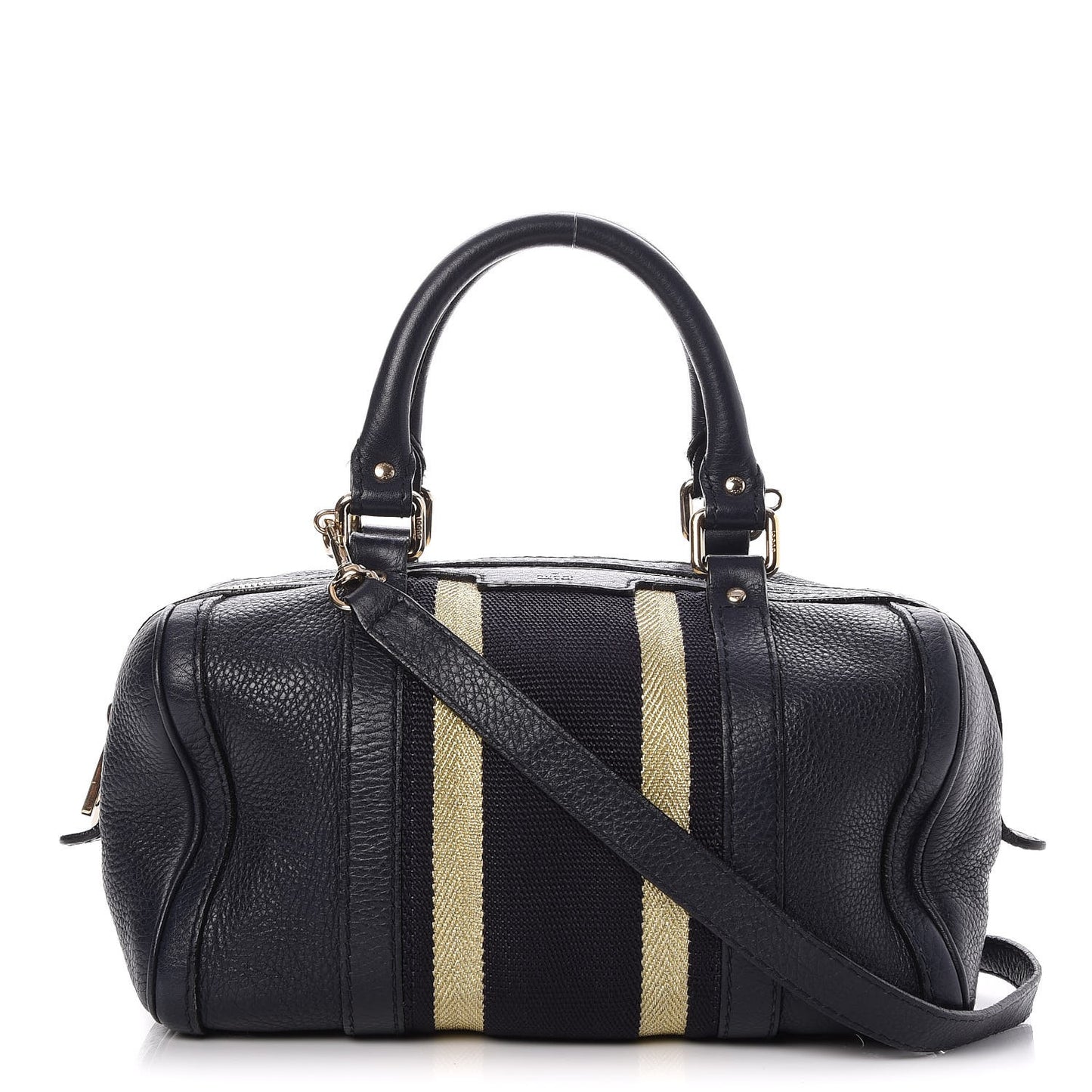 Calfskin Vintage Web Small Boston Navy Blue